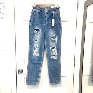 Petra 153 Women’s High Rise Paperbag Waist Mom Jeans Distressed Ripped Sz 7 NWT